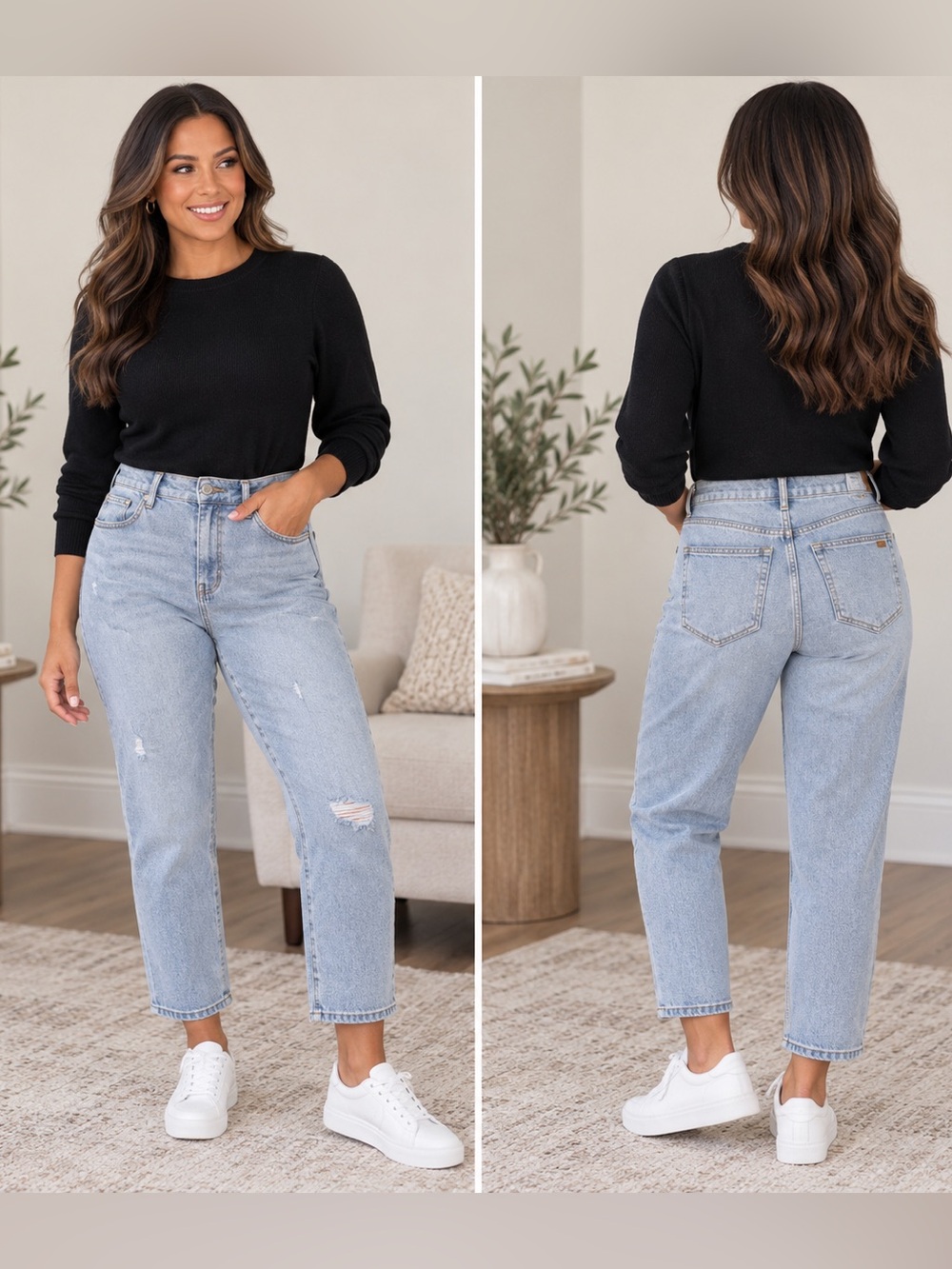 OAT New York High Rise Straight Ankle Jeans Light Wash Distressed 14W